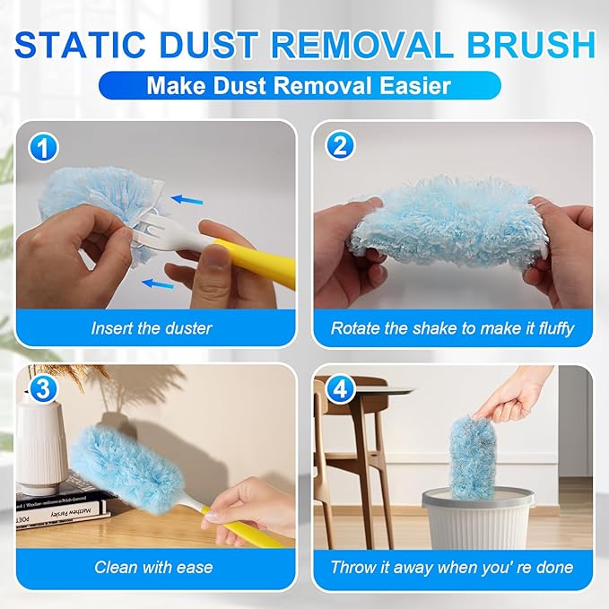 30 Count Dusters Refills with 1 Handle, Multi-Surface Disposable Duster, 360 Heavy Duty Duster Refills, Microfiber Duster kit, for Cleaning Home, Blinds, Fans, Corners