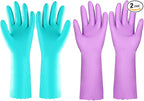 Elgood Reusable Dishwashing Cleaning Gloves with Latex free, Cotton lining,Kitchen Gloves 2 Pairs,Purple+blue large