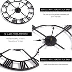 Large Wall Clock, Metal Retro Roman Numeral Clock, Modern Round Wall Clocks Almost Silent, Easy to Read for Living Room/Home/Kitchen/Bedroom/Office/School Decor (Silver, 16 Inch)