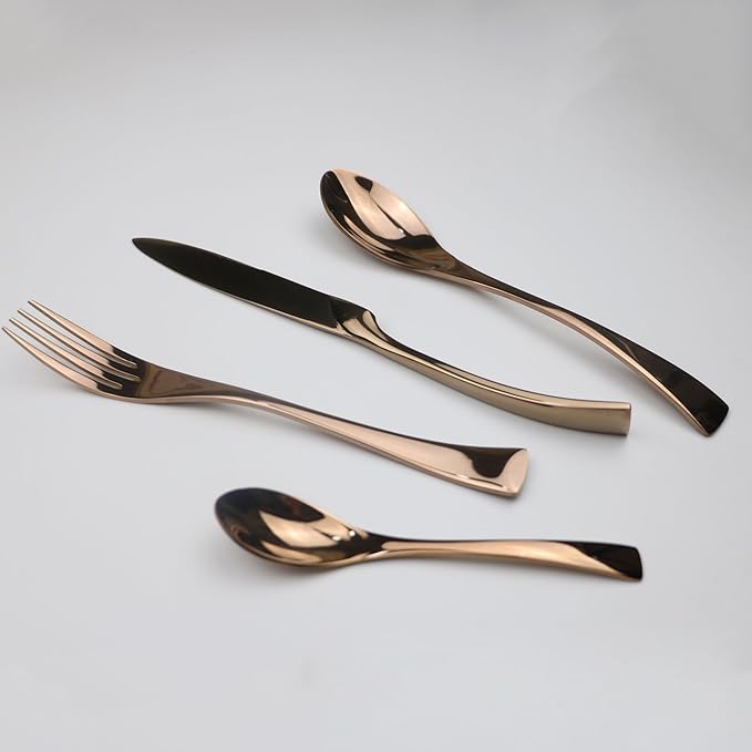 Luxury 4-Piece 18/10 Stainless Steel Flatware Set, Mirror Polishing Rose Gold