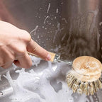 Bamboo Dish Scrubber - Hard Bristles, Natural Dish Brush with Handle, Compostable & Sustainable, Kitchen Scrub Brush for Cleaning Pot Bowl and Sink