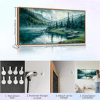 Tinonedraw Large Nature Forest Framed Canvas Wall Art, Boho Mountain Calming Lake Wall Decor, Olive Green Pine Trees Artwork, Northern Wilderness Art Painting for Living Room Bedroom Office 20"x40"