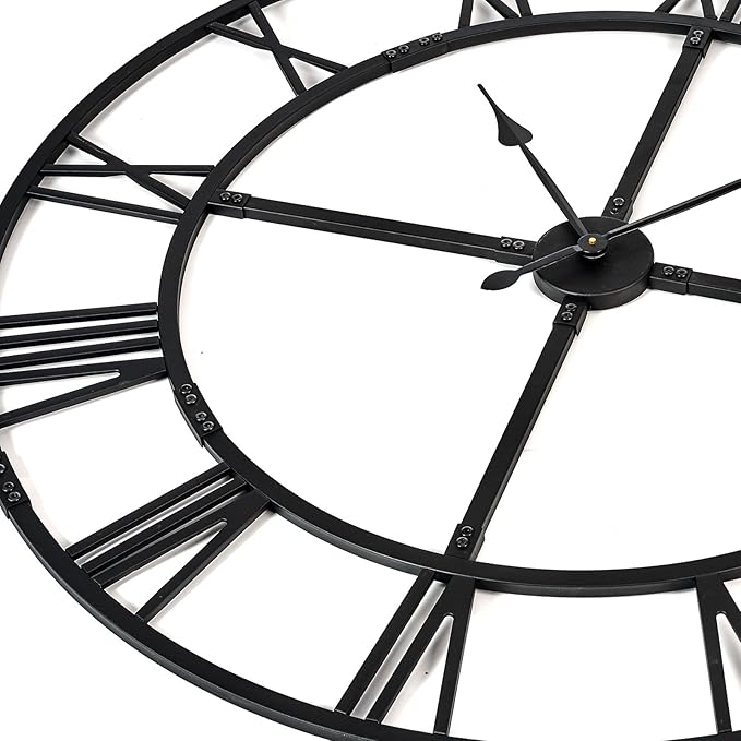 Oversized 48 inch Wall Clock for Living Room Decor – Extra Large Silent Non-Ticking Modern Farmhouse Wall Clock, Decorative Metal Roman Numeral Clock, Black