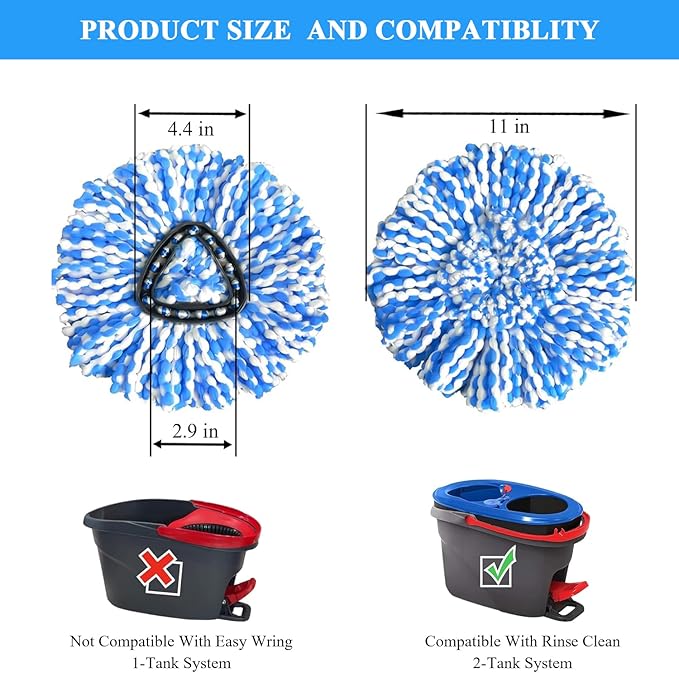 [10 Pack]Mop Heads Replacements, Spin Mop Replacement Head Deep Cleaning Machine Washable and Easy Replace,Spin Mop Refill Replacement Head 100% Microfiber,Mop Head Compatible with RinseClea