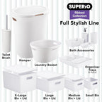 Superio Ribbed Collection - Decorative Plastic Toilet Bowl Brush and Holder Set, White (1 Pack) Cleaner Scrubber for Bathroom