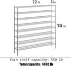 14" Deep x 72" Wide x 74" Height Wire Shelving Kit | 8-Tier | NSF Commercial Storage Rack Unit