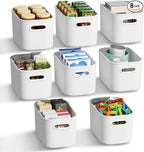 8 Pack White Storage Bins for Shelves, Plastic Storage Containers for Organizing, Stackable Storage Boxes with Handle, Storage Bins White for Classroom, Craft, Snacks, Cabinet, 9.7x6.7x5.7 inch