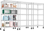 PrimeZone 3 Pack Steel Storage Wire Shelving 5 Tier Metal Shelves with Wheels,Adjustable Kitchen Utility Shelving Unit,Pantry Rack Rolling Metal Shelf Laundry,Chrome 24" Wx18 Dx75 H