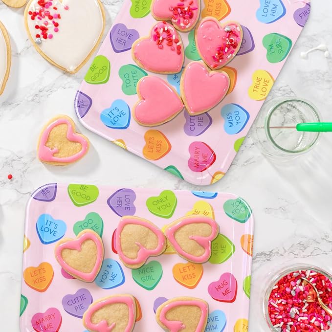 3Pcs 13 x 10 Inch Valentine's Day Serving Trays Candy Conversation Heart Platter Sweet Love Serving Dishes for Party Sharing Snacks Fruit Dessert Candy