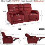 MCombo Zero Wall Recliner Loveseat with Console, Power Recliner Loveseat with Adjustable Headrest, USB A & C Charge Ports, Cup Holders, for Living Room, RVs, Small Spaces (Fabric, ST258M2, Burgundy)