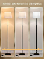 60" Modern Floor Lamp for Living Room Bedroom, Standing Lamp with White Linen Lampshade, Remote and Foot Switch, Tall Lamp with A19 9W 3000K-6000K Color Temperature 10%-100% Brightness Dimmable Bulb