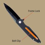 Bear Grylls Folding Blade Pocket Knife, 3.6" 3cr13 Steel Blade, EDC Knife with G10 Handle, and Belt Clip for Camping, Survival and Backpacking - Black
