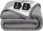 Westinghouse Heated Blanket King Size, Soft Flannel to Sherpa Electric Blanket with 10 Heating Levels, 12 Hours Auto Off, Fast Heating, Machine Washable, 100 * 90, Light Grey