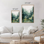 Tinonedraw Misty Forest Framed Canvas Wall Art Set, Modern Pine Trees Wall Painting, Watercolor Nature Foggy Landscape Wall Decor, Neutral Mountain ArtWork for Bedroom Living Room and Office 24"x36"x3