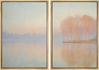 SIGNFORD Framed Canvas Print Wall Art Set Pastel Lake Landscape Serene Sunrise Water Reflection Illustration Modern Art Decorative Nordic Nature for Living Room, Bedroom, Office - 24"x36"x2 Natural
