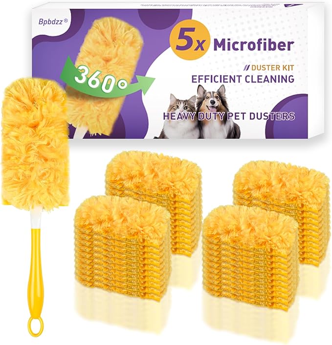 360° Heavy Duty Duster Refills for Swiffer Duster, 40 Count Duster Refills with 1 Handle, Multisurface Dusters, Disposable Dusters for Cleaning (Yellow)