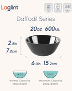 20 OZ Max Black Opal Glass Cereal Bowl Set of 6, 6 inch Dishwasher & Microwave Safe Round Ribbed Bowls for Kitchen, Salad, Soup and Rice