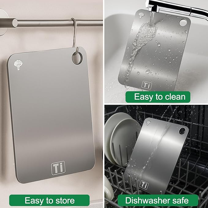 100% Pure Titanium Cutting Board– Double-Sided Metal titanium Cutting Boards for Kitchen, Food-Grade Certified, Dishwasher Safe – Small Titanium Cutting Board 11.4"x7.9" – Gift-Ready