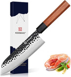 KEEMAKE Santoku Knife 7 inch Chef Knife, Japanese 440C Stainless Steel Kitchen Knife, Porfessional Cooking Knife for Meat Cutting with G10 Bolster Octagonal Wood Handle