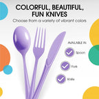 Party Solids Lavender Plastic Knives 200 Pieces Disposable Utensils Heavy Duty Cutlery Set Flatware Silverware for Party Supplies & Tableware
