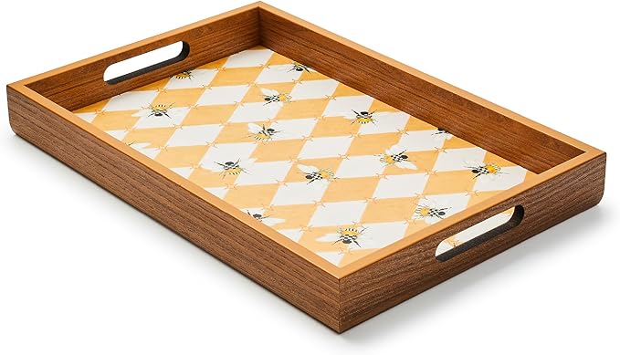 MACKENZIE-CHILDS Wooden Tray with Handles, Rectangular Tray for Serving, Queen Bee
