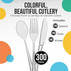 Party Solids Clear Plastic Silverware Heavy Duty 300 Pieces Clear Plastic Cutlery Sets, Utensil Sets, 100 Of Each Forks, Knives & Spoons Disposable Cutlery Set, Flatware Set For Party Supplies