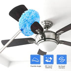 Ceiling Fan Cleaner Duster Reusable Microfiber Ceiling Fan Blade Cleaner Removable Duster with Extension Pole Adjusts 13 to 49.7 Inch for Cleaning Walls Furniture Door Window Top (Blue White)