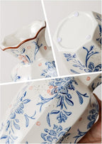 Blue and White Vase, Vintage Blue Ceramic Flower Vessel,Ceramic vases for Home Decor,Vintage Green and Beige for Console Table Mantle Chinoiserie Decor (Blue and White-02, Small)