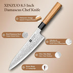 XINZUO 8.5 Inch Chef Knife, 67 Layers Hand Forged Damascus Steel Kitchen Knife Professional, Japanese Chef Knife for Chefs and Home Cooking, Ultra Sharp,Olive Wood Octagonal Handle