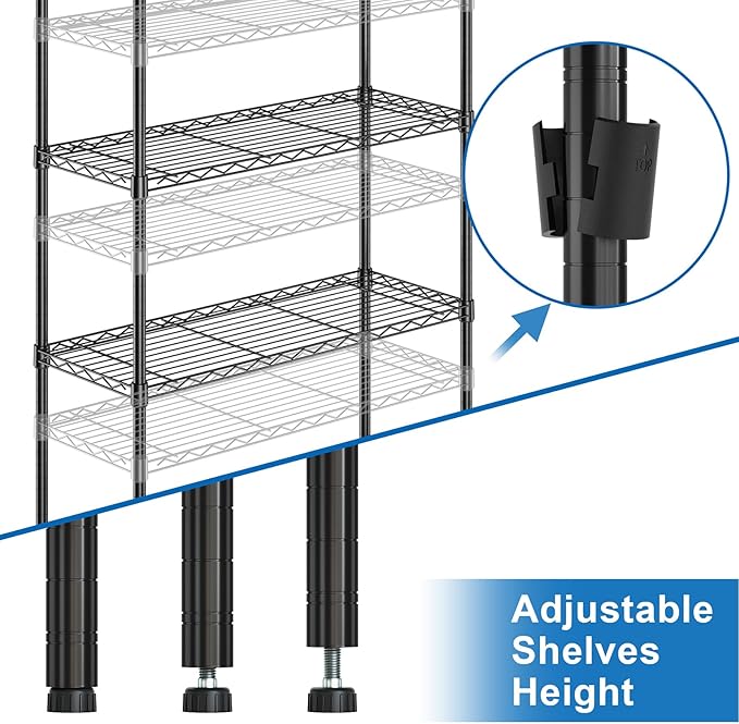 Auslar 3-Shelf Storage Wire Shelves Heavy Duty 3 Tiers Standing Shelving Units Adjustable Metal Organizer Wire Rack, Black