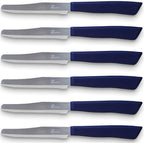 6 kitchen Knives - 4.3"/11cm Italian Stainless Steel Serrated Vegetable/Steak/Table Knife Cutlery, Rounded Tip (Blue)