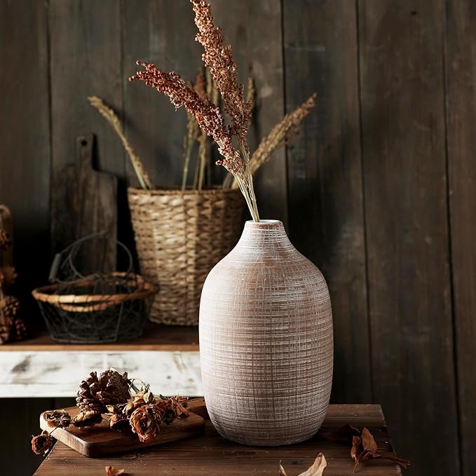 ALMA 9 in Narrow Mouth Terracotta Vase for Pampas Grass|Rustic Vases for Modern Farmhouse |Ceramic Boho Vase for Coffee Table Decor, Entryway Table, Bookshelf, Mantel Decor