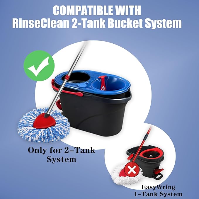 4 Pack Spin Mop Replacement Heads Compatible for O Ceda RinseClean 2 Tank System, Microfiber Mop Refills,Deep Cleaning, with 4.33in Core Base and Handles