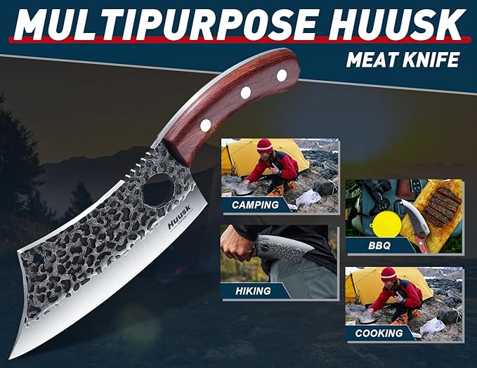 Huusk Japanese Knife Set 6pcs, Kitchen Knife Set with Gift Box, Butcher Knife Set for Meat Cutting, Cooking Knife Set with Meat Cleaver, Chef Knives Set Professional, Cool Mens Knife Gift Set