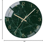 VIKMARI Emerald Green Glass Wall Clock Silent Non-Ticking Battery Operated 10 Inches Modern Marble Texture Home Decorative Kitchen Decor Quartz Small Analog Clock for Bedroom,Living Room,Office