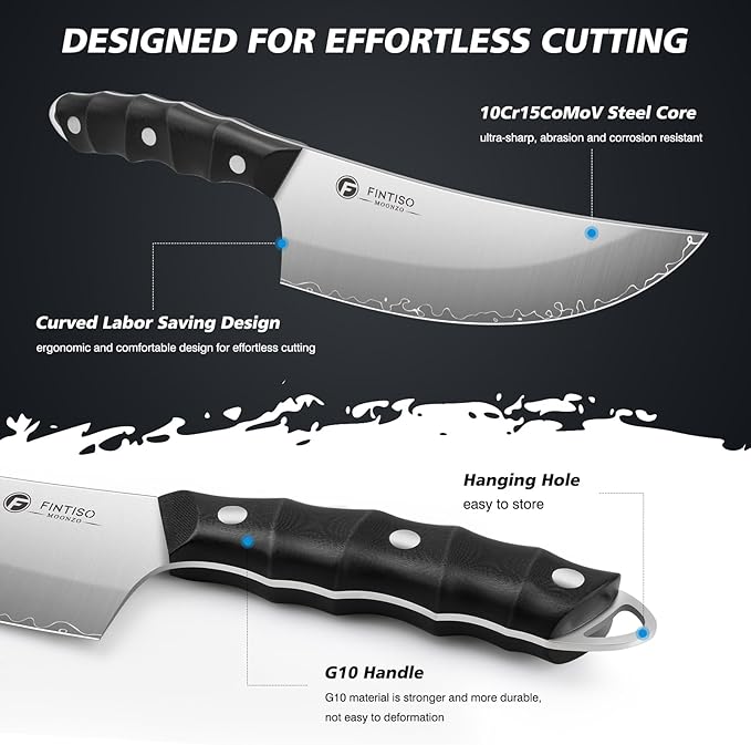FINTISO Butcher Knife, 6.9 Inch Sharp Meat Cleaver Knife with 5-Layer High Carbon Stainless Steel, Chopping Knives with Ergonomic Full Tang G10 Handle for Home Kitchen Bone Cutting