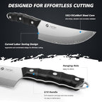 FINTISO Butcher Knife, 6.9 Inch Sharp Meat Cleaver Knife with 5-Layer High Carbon Stainless Steel, Chopping Knives with Ergonomic Full Tang G10 Handle for Home Kitchen Bone Cutting