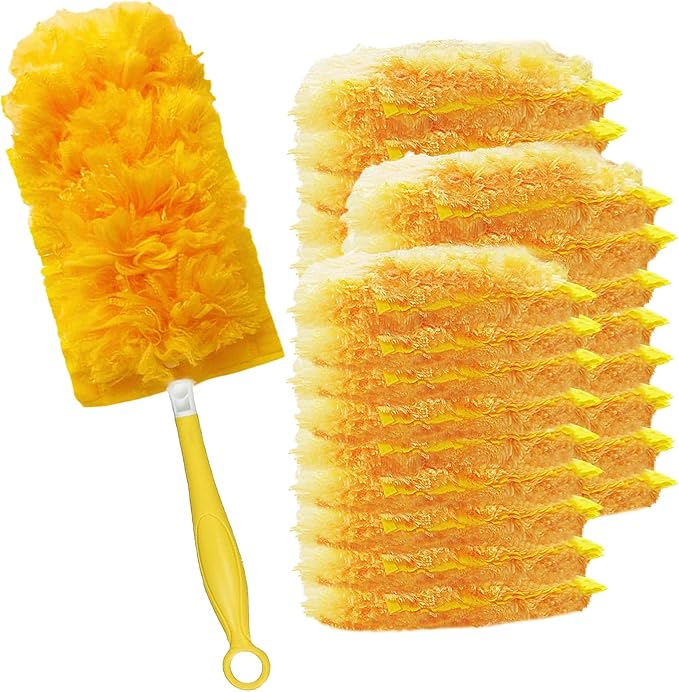 Duster Refills,Static Dust Removal Brush Disposable Dusting Head Compatible with Swiffer Duster Refills for Electronics, Furniture, Blinds, Ceiling Fans (Yellow(30 Refills+1 Handle), 30 PCS)