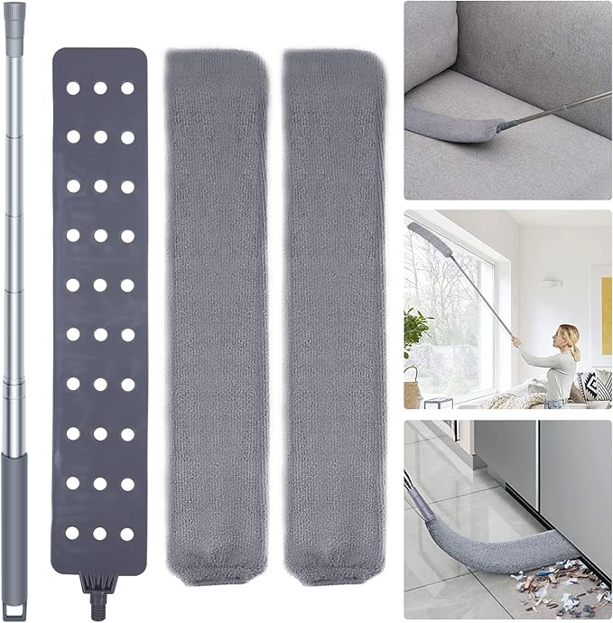 Retractable Gap Dust Cleaner Cleaning Tools with 2 Microfiber Dusting Cloths Long Handle 60inches Washable and Retractable Duster Brush for Cleaning Under Appliances Furniture Couch Fridge