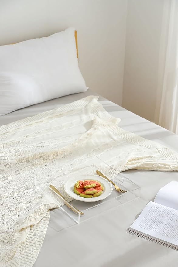 Clear Sturdy Acrylic Serving Tray with Handles-12x12 Inch-Serving Coffee,Appetizer,Breakfast,Butler-Kitchen Countertop Makeup Drawer Organizer-Vanity Table,Ottoman Tray