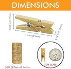 Mini Wooden Clothespins With Jute Twine, 250pcs, 1 Inch Photo Paper Peg Pin Craft Clips With 66ft Natural Twine for Scrapbooking, Arts & Crafts, Hanging Photos (Natural Color)