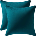 Throw Pillow Cases 20x20 Teal: 2 Pack Cozy Soft Velvet Square Decorative Pillow Covers for Farmhouse Home Decor