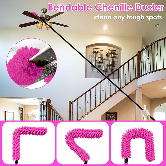 15 Foot Dusters for Cleaning, Duster with Extension Pole 7-15ft, Microfiber Feather Duster Used for Cleaning Ceiling Fan, High Window, Blinds, Shutters, Sofa, Cobweb Duster for Home (12 PCS)