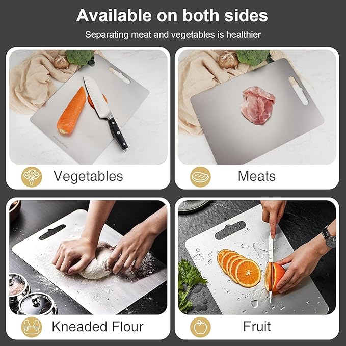100% Pure Titanium Cutting Boards for Kitchen,2-in-1 Smooth Side & Textured Side For Cutting Meats, Double-sided Titanium Cutting Board Fruits And Vegetables, for Kitchen Outdoor Holiday Gifts(12x9)