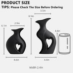Black Ceramic Vase Set of 2,Filled with Love,Modern Minimalist Bohemian Vases Home Decor，Heart Shape Matte Ceramic Vases for Dinner Table Bookshelf Modern Home Console
