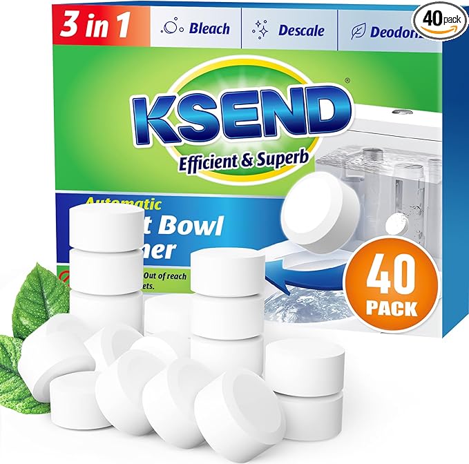 Toilet Bowl Cleaner Tablets - 40 PCS Automatic Bleach Toilet Cleaner Tablets, Slow-Releasing Deodorizing & Descaling, Powerful Bathroom Tank Cleaner