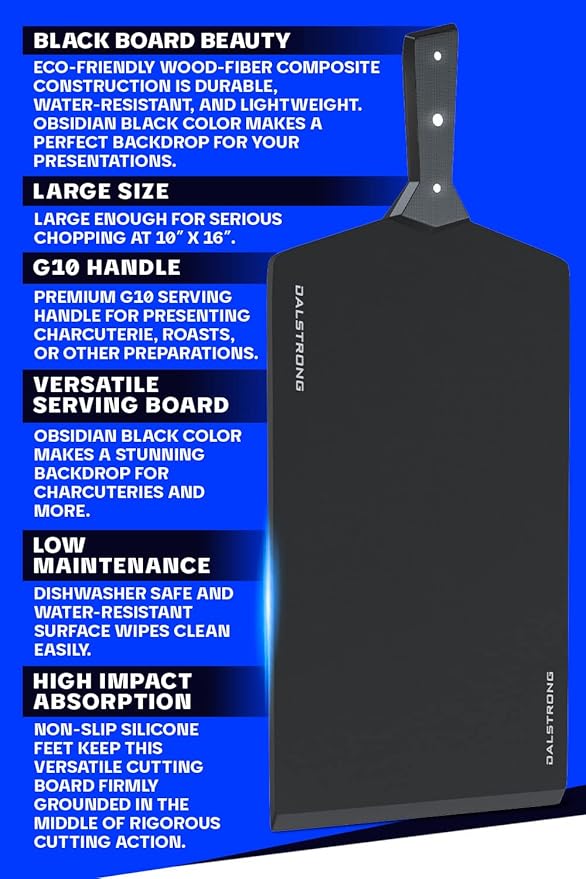 Dalstrong Cutting & Serving Board-Giftable Black Wood-Fibre Cutting Board-Non-Slip-The Infinity Series-G10 Handle-Obsidian Black-Large Size (10" x 16")
