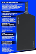Dalstrong Cutting & Serving Board-Giftable Black Wood-Fibre Cutting Board-Non-Slip-The Infinity Series-G10 Handle-Obsidian Black-Large Size (10" x 16")