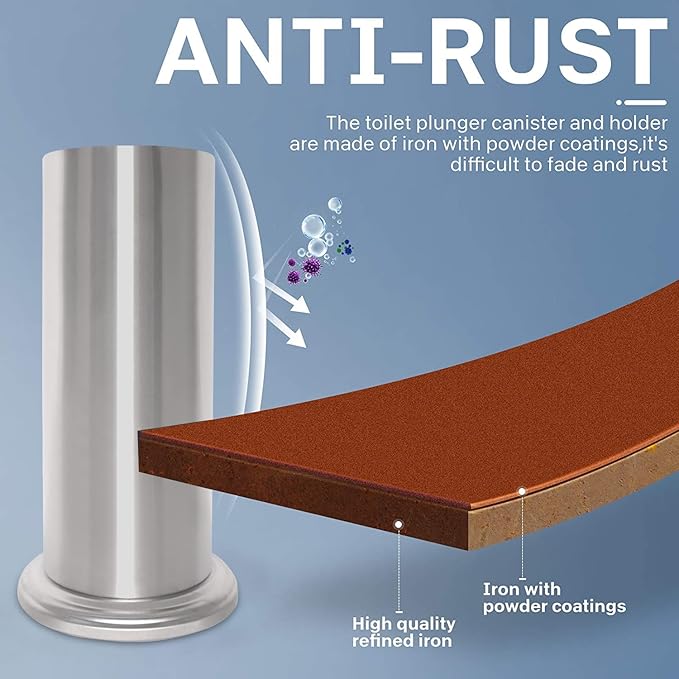 DOWRY Anti-Hand Off Toilet Plunger with Holder for Bathroom,Powerful Efficient Force Suction Cup,Heavy Duty, Deep Cleaning, Nickel