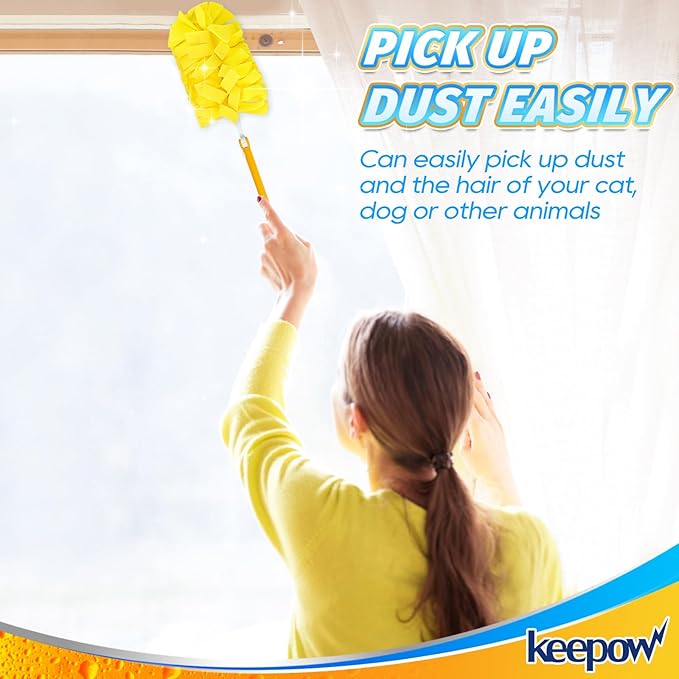 KEEPOW Reusable Duster Refill Compatible with Swiffer Hand Duster, Heavy Duty Duster Refills, 360 Degree Dusters Refills for Cleaning, Fleece Refill Ceiling Fan, 4 Pack (Handle is Not Included)